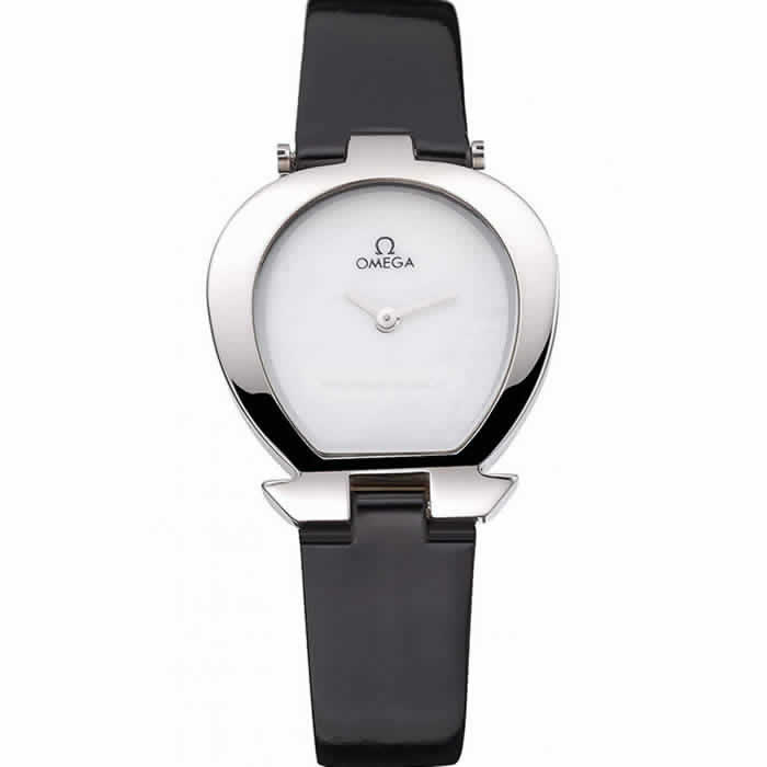 Omega Ladies Watch White Dial Stainless Steel Case Black Leather Strap  622818