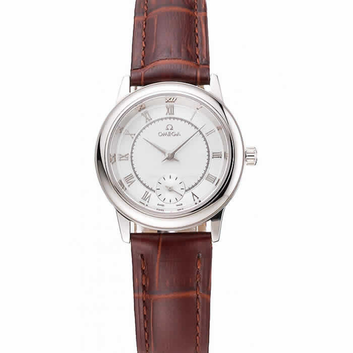 Omega De Ville Prestige Small Seconds Silver Dial Stainless Steel Case Brown Leather Strap
