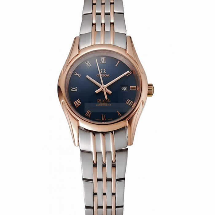 Omega De Ville Ladies Blue Dial Rose Gold Case Two Tone Bracelet 1453784