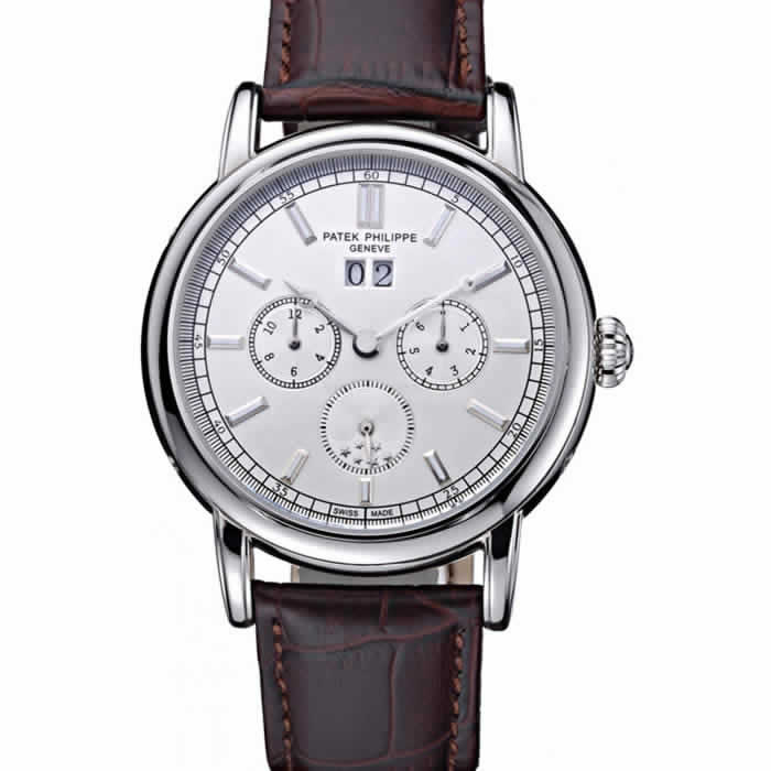 Patek Philippe Geneve Grand Complications White Dial Stainless Steel Bezel Brown Leather Band  622151