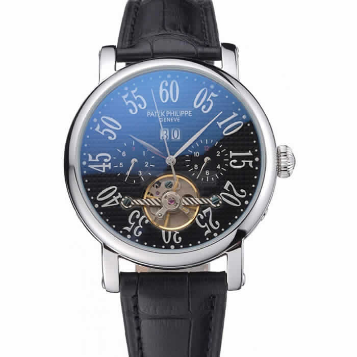 Patek Philippe Grand Complications Stainless Steel Case Black Dial Roman Numerals Black Leather Bracelet 622256