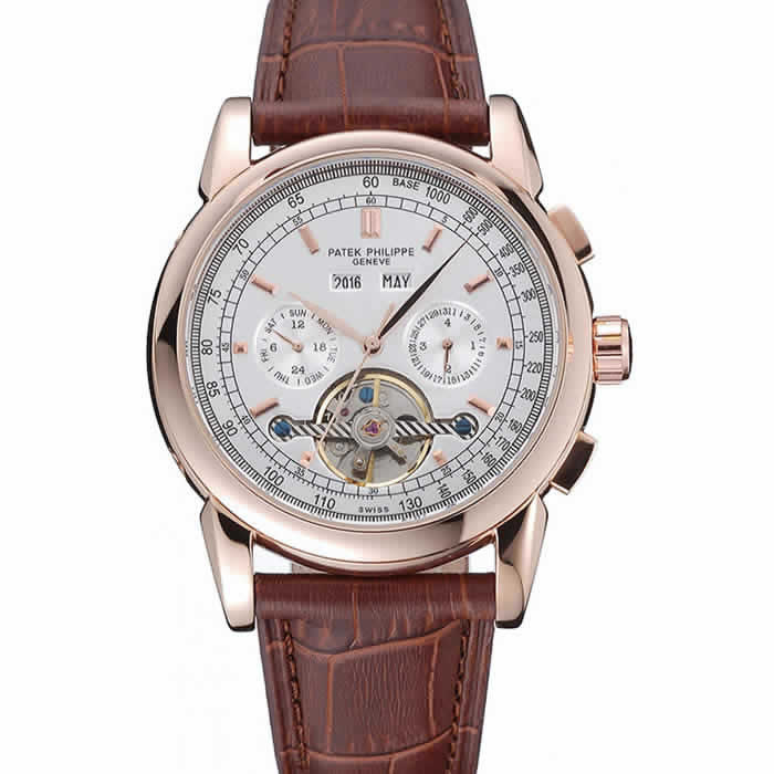 Patek Philippe Grand Complications Gold Case White Dial Brown Leather Bracelet 622259