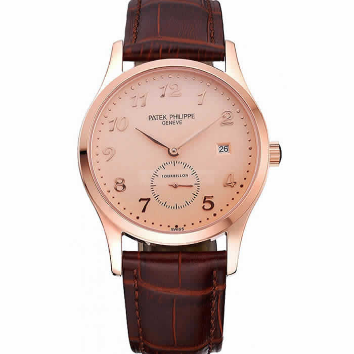 Patek Philippe Calatrava Rose Dial Rose Gold Case Brown Leather Strap  622836