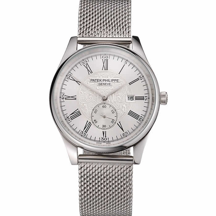 Patek Philippe Calatrava Small Seconds Silver Engraved Dial Stainless Steel Case And Bracelet