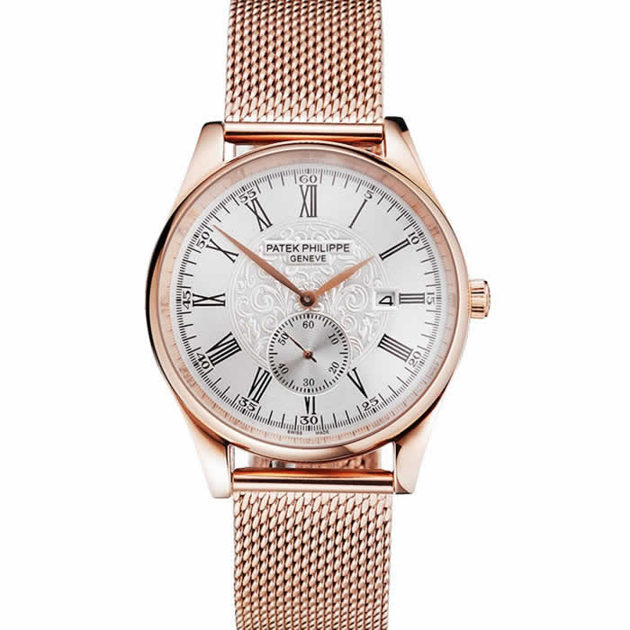 Patek Philippe Calatrava Small Seconds Silver Engraved Dial Rose Gold Case And Bracelet