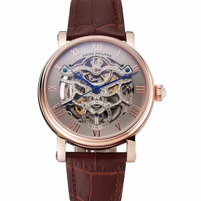 Patek Philippe Grand Complications Gray Skeleton Dial Rose Gold Case Brown Leather Strap 1453807