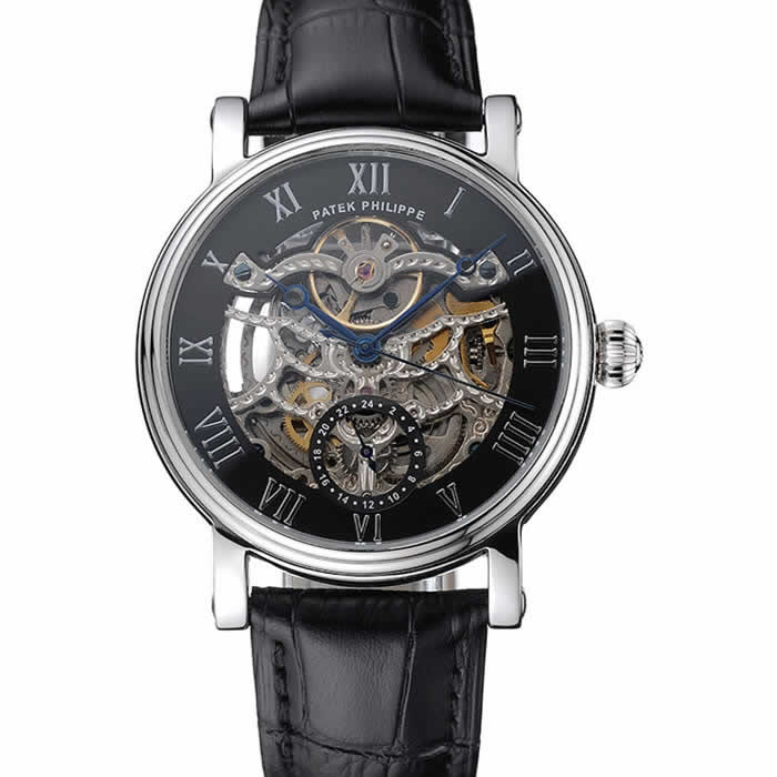 Patek Philippe Grand Complications Black Skeleton Dial Stainless Steel Case Black Leather Strap 1453812