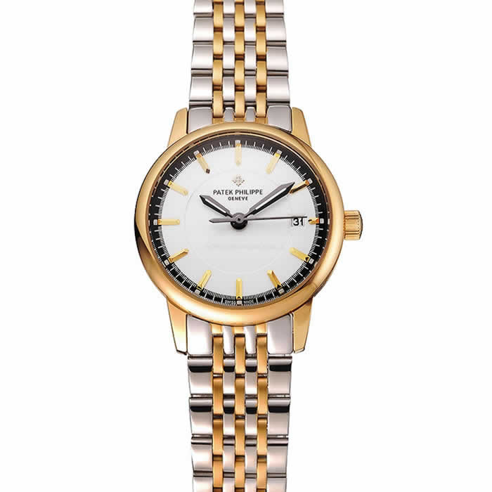 Patek Philippe Calatrava Ladies White Dial Yellow Gold Case Two Tone Bracelet 1453828