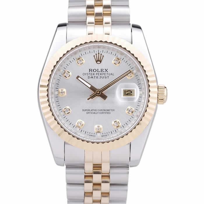 Rolex Datejust Silver Dial Diamonds Ribbed Bezel 7454