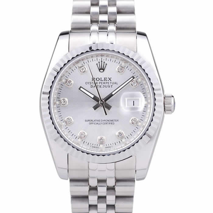 Rolex Datejust Silver Dial Diamonds Ribbed Bezel 7455