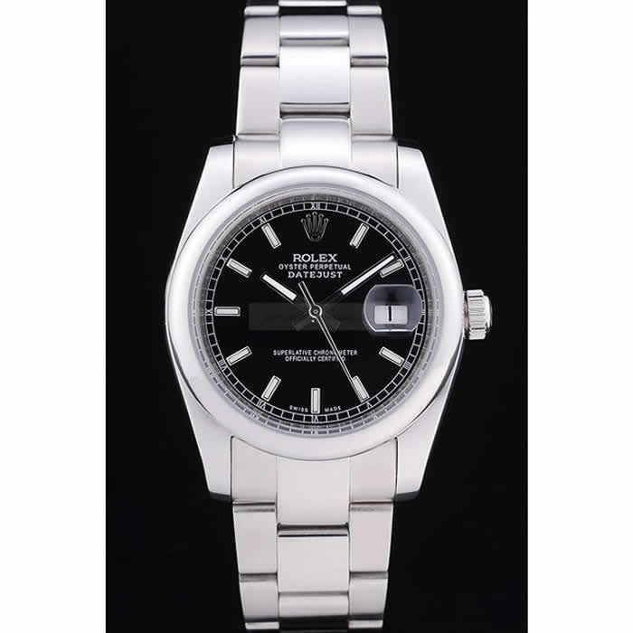 Rolex Datejust Polished Silver Bezel Black Dial 7467