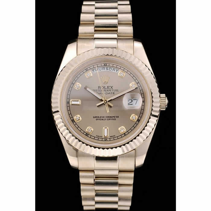 Rolex DayDate Gold Stainless Steel Ribbed Bezel Goldish Dial 41979