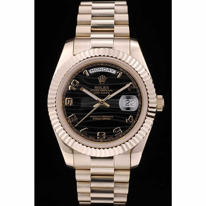 Rolex DayDate Black Patterned Dial Gold Stainless Steel Strap 41980