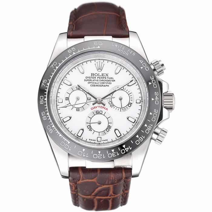 Rolex Cosmograph Daytona Stainless Steel  Case White Dial Brown Leather Bracelet   622631