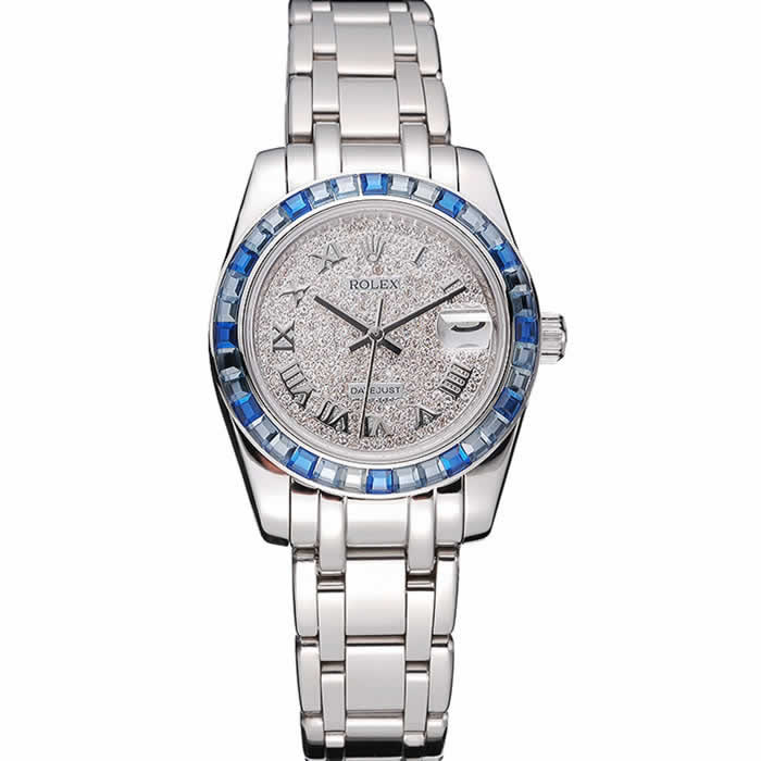 Rolex Datejust Diamond Dial Blue Jewels Bezel Stainless Steel Case And Bracelet  622834