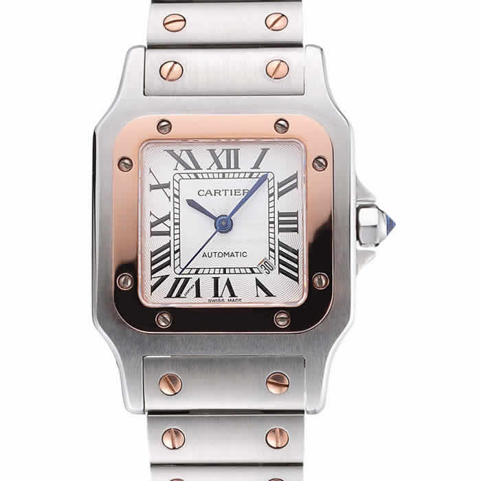 Swiss Cartier Santos De Cartier Galbee Rose Gold and Steel Case Steel Bracelet Small  622645