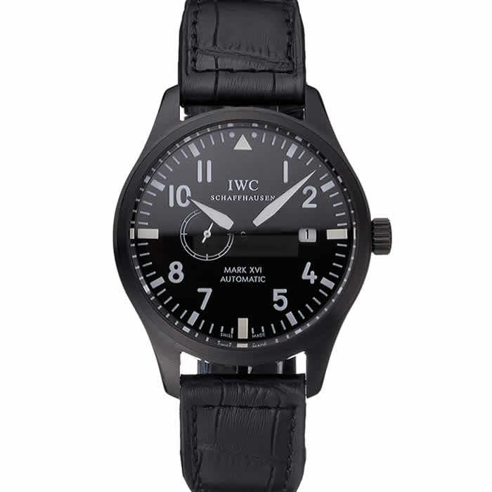 IWC Mark XVll Black Dial Black Stainless Steel Case Black Leather Strap
