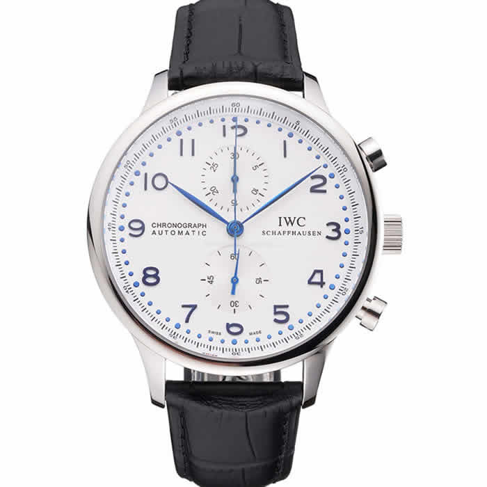 Swiss IWC Portugieser Power Reserve White Dial Stainless Steel Case Black Leather Strap