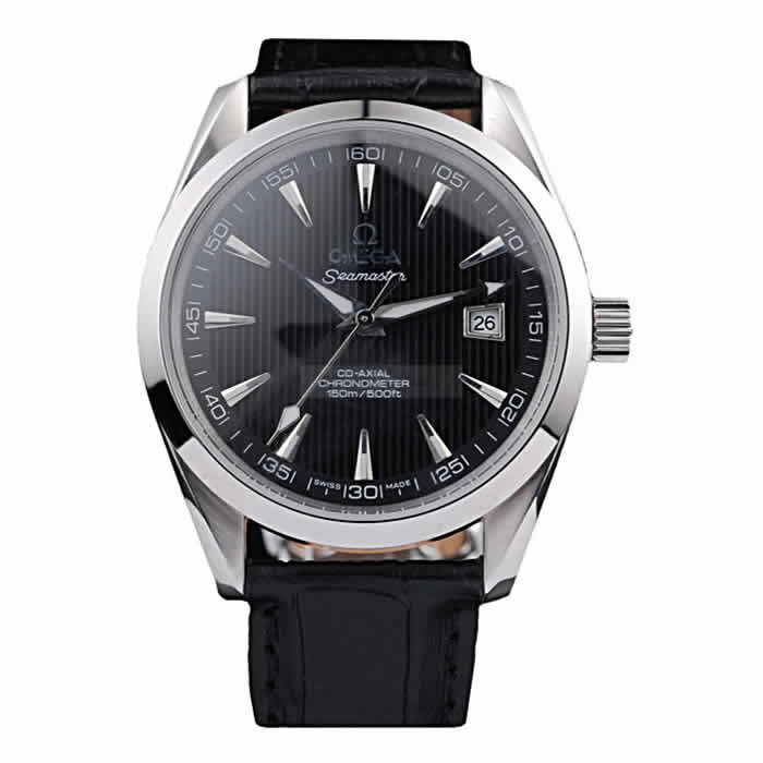 Omega Swiss Seamaster Railmaster Black Strap Black Striped Dial