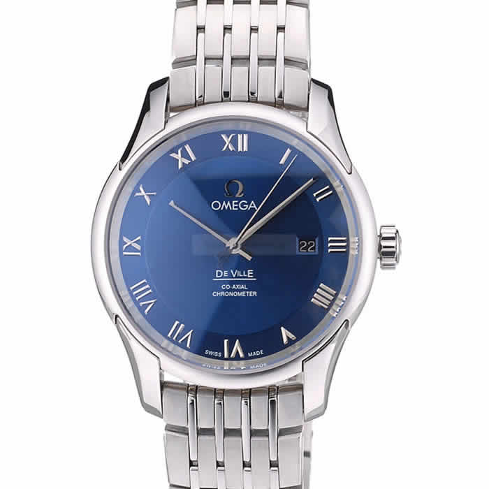 Omega Swiss DeVille Stainless Steel Bezel Roman Numbers Blue Dial 7612