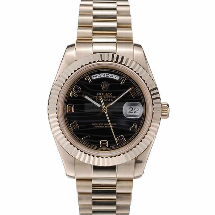 Rolex Swiss DayDate Gold Stainless Steel Ribbed Bezel Black Dial 41998