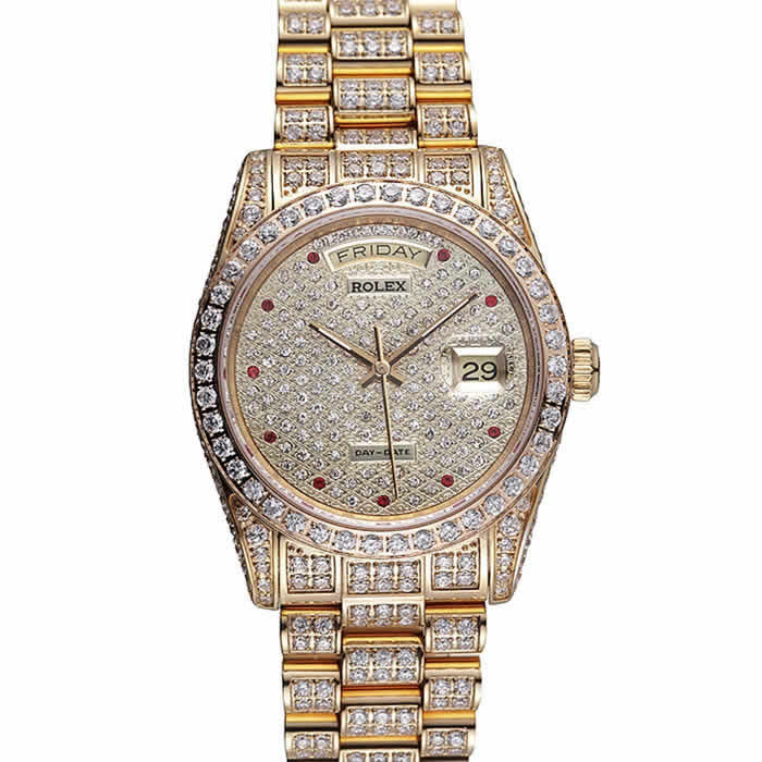 Swiss Rolex Day-Date Diamonds Yellow Gold-srl185  621615