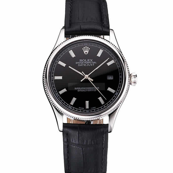 Swiss Rolex Datejust Black Dial Stainless Steel Case And Bracelet