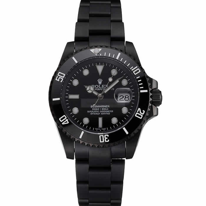 Swiss Rolex Submariner Date Black Dial And Bezel Black PVD Case And Bracelet