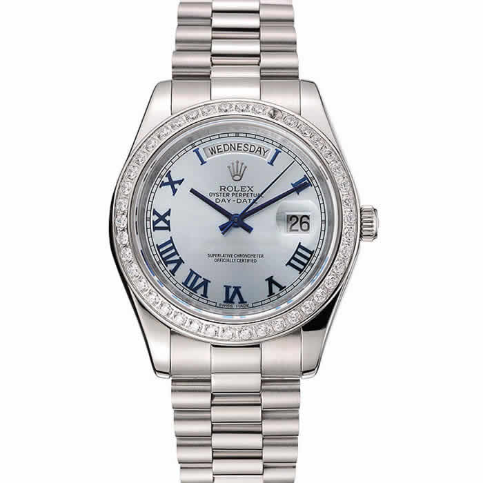 Swiss Rolex Day-Date Ice Blue Dial Diamond Case Stainless Steel Bracelet 1453962