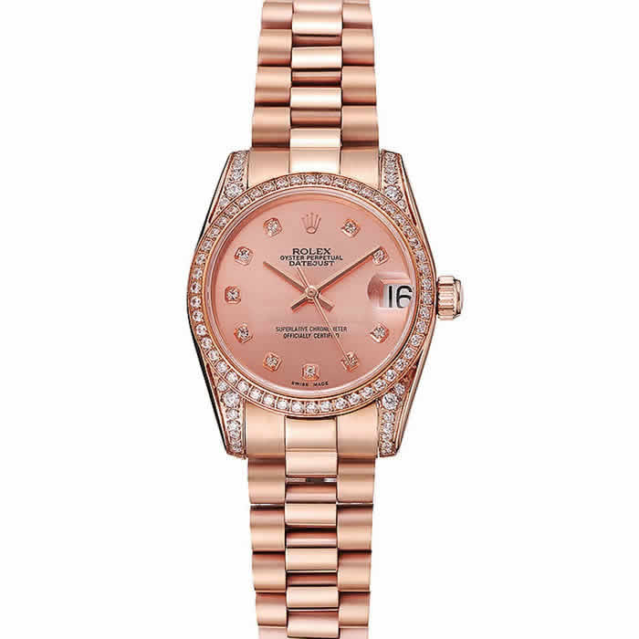 Swiss Rolex DateJust Rose Gold Dial Diamond Case Rose Gold Bracelet 1453977